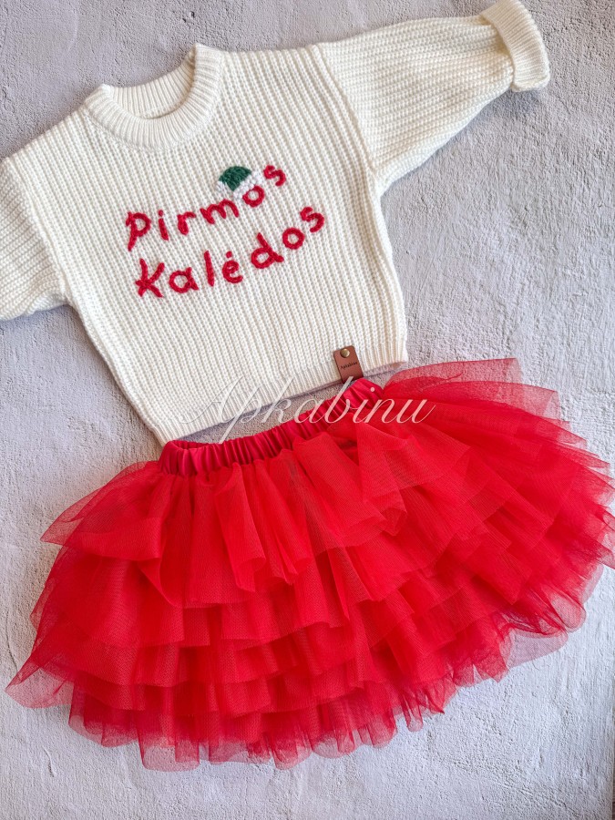 Pieno baltumo kalėdinis megztukas PIRMOS KALĖDOS, 3-12 mėn