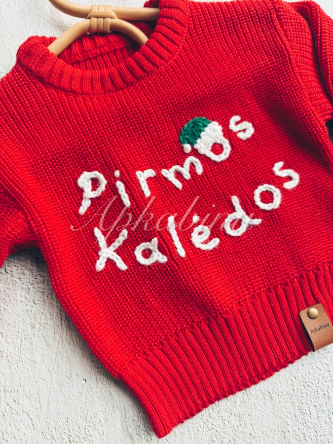 Raudonas kalėdinis megztukas PIRMOS KALĖDOS, 3-12 mėn