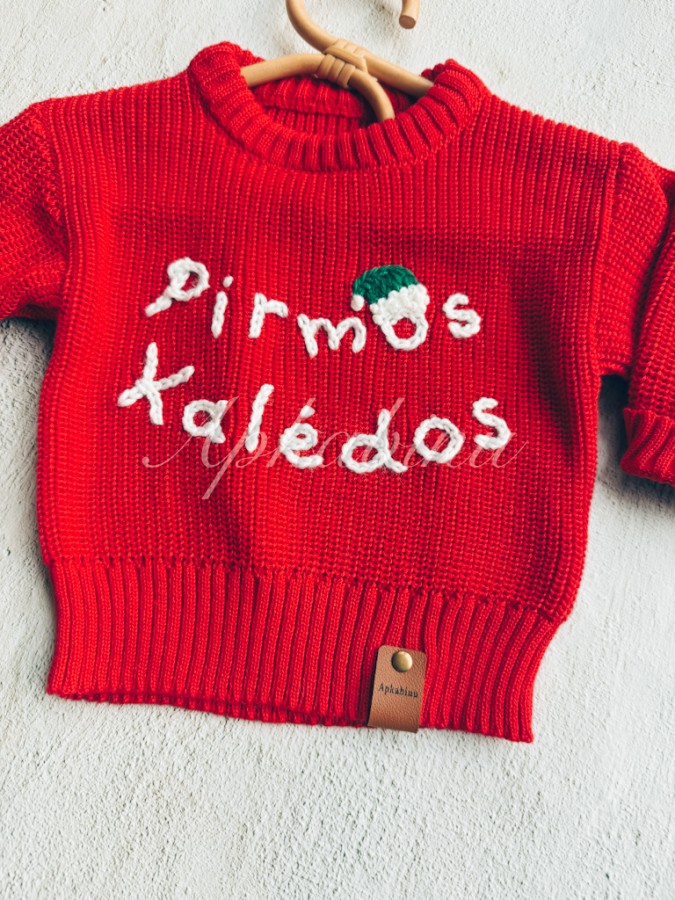 Raudonas kalėdinis megztukas PIRMOS KALĖDOS, 3-12 mėn