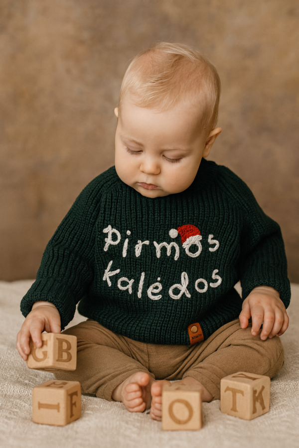 Žalias kalėdinis megztukas PIRMOS KALĖDOS, 3-12 mėn