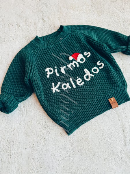 Žalias kalėdinis megztukas PIRMOS KALĖDOS, 3-12 mėn