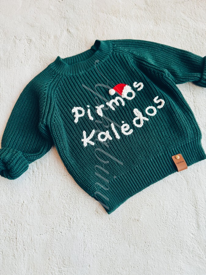 Žalias kalėdinis megztukas PIRMOS KALĖDOS, 3-12 mėn